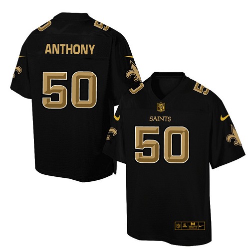 Men's Elite Stephone Anthony Nike Jersey Black - #50 Pro Line Gold Collection NFL New Orleans Saints